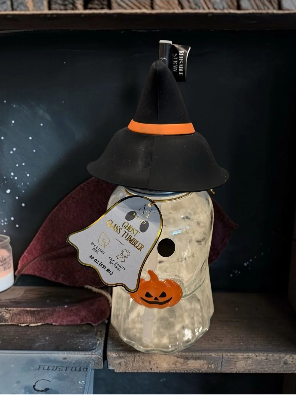 Halloween glass ghost tumbler